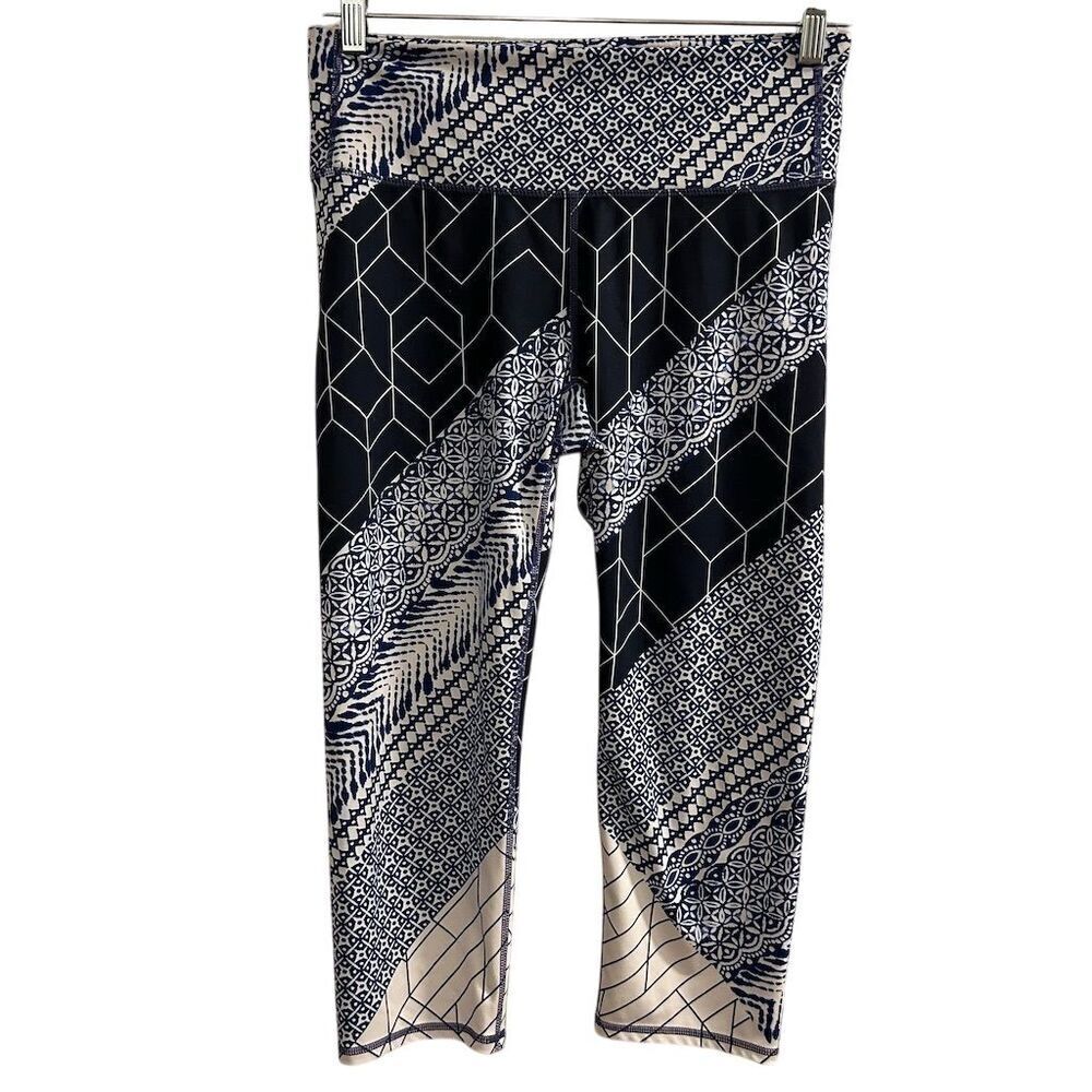 Athleta Women's Small Indigo Blue Geo Print Capri Leggings‎ Yoga Gym